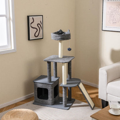 Albero per Gatti Interno 117 Cm Torre Con Tiragraffi in Sisal E Condominio, Mobili Con Giochi Appesi E Piattaforma Versatili