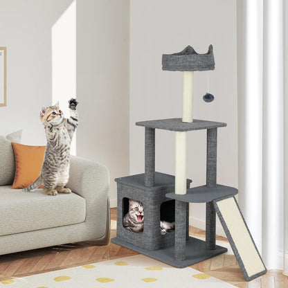 Albero per Gatti Interno 117 Cm Torre Con Tiragraffi in Sisal E Condominio, Mobili Con Giochi Appesi E Piattaforma Versatili